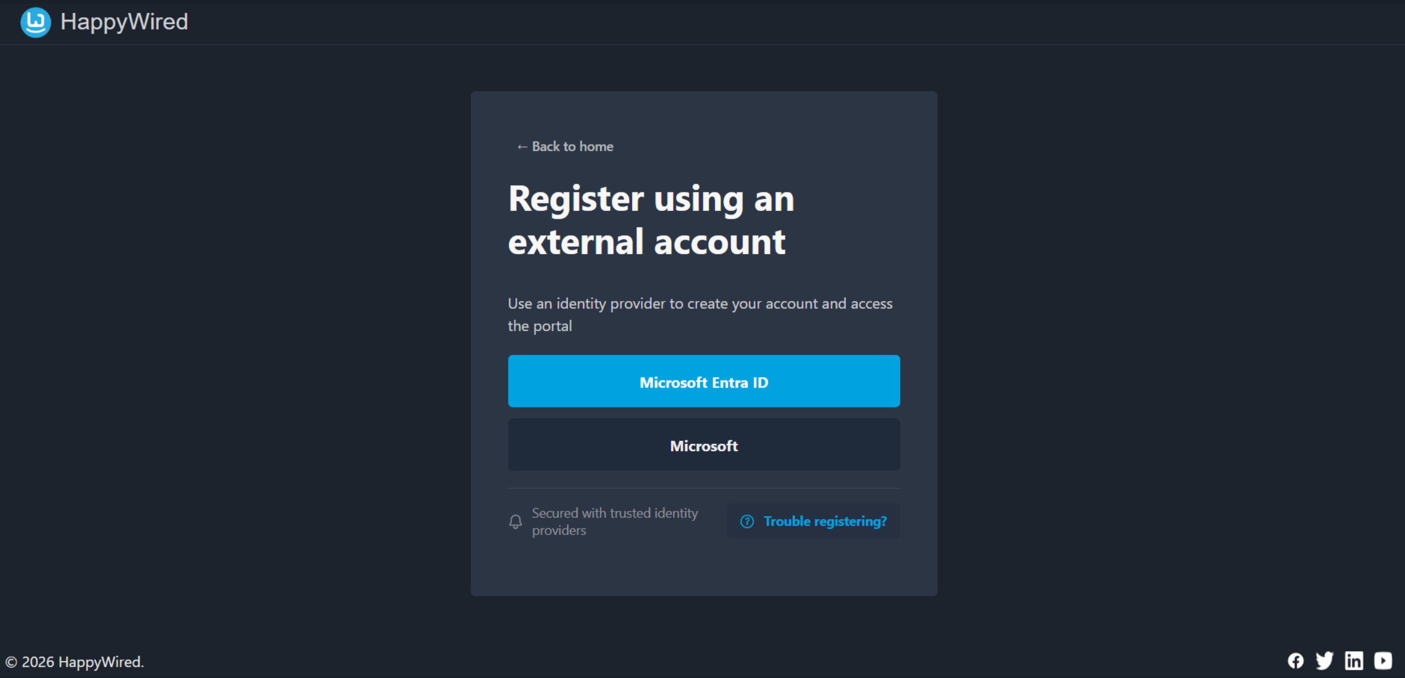 Portal registration page screenshot